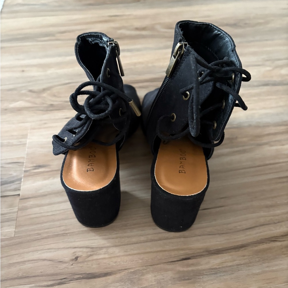 Black Peep-Toe Block Heel Ankle Sandals - Picture 4 of 6